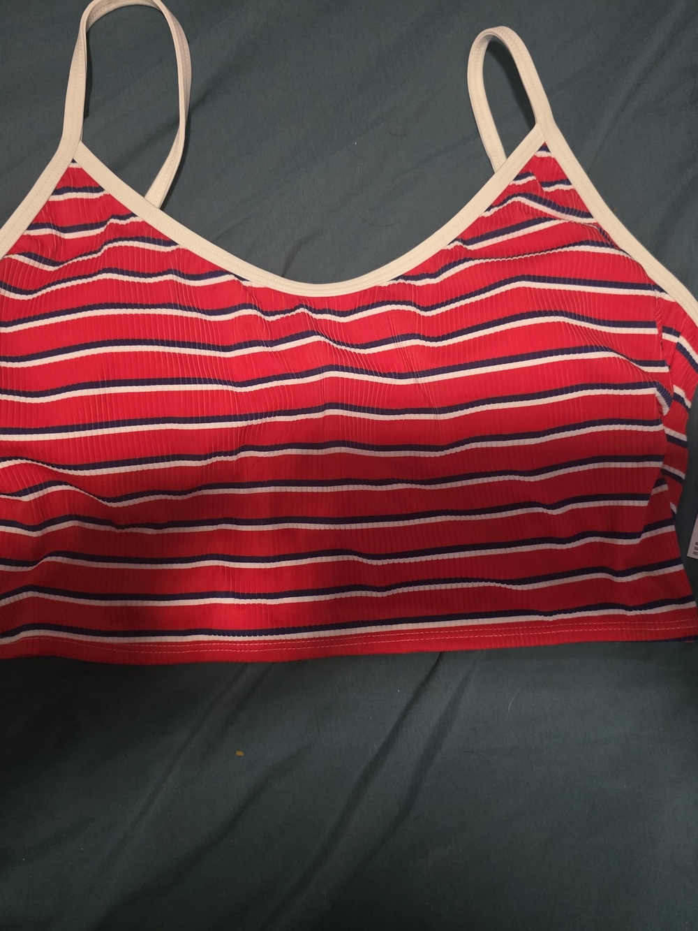 Macy's Red Striped Ribbed Swim Top